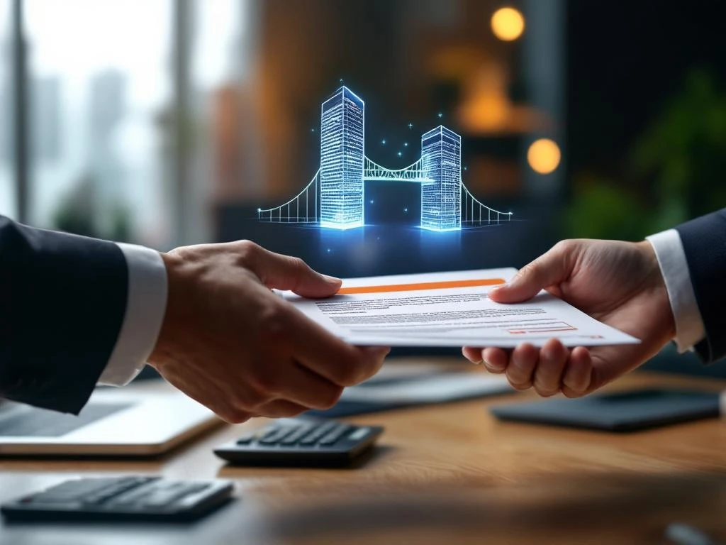 Handen wisselen Nederlandse belastingdienst documenten uit op kantoorbureau met calculator en laptop voor 30%-regeling overdracht