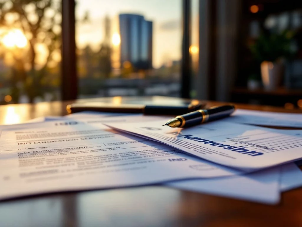 Nederlandse overheidsdocumenten met IND-zegel op houten bureau, klaar voor ondertekening met vulpen