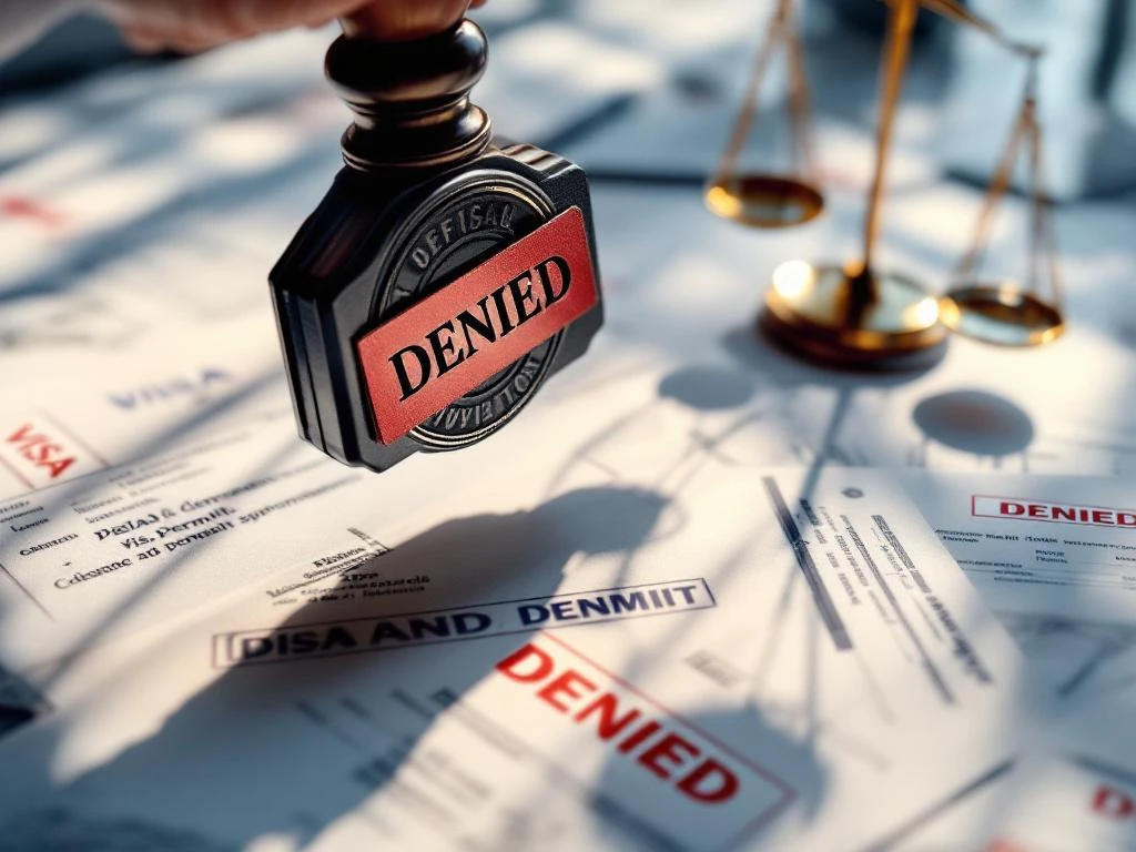 Grote overheidsaanvraag wordt weggenomen van bedrijfsdocumenten met 'GEWEIGERD' stempels en juridische weegschaal