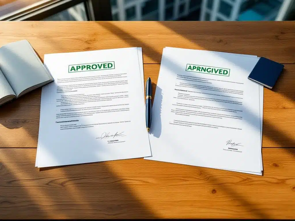 Nederlandse werkplek met goedgekeurde documenten, paspoort en pen op houten bureau bij raam met kantoorgebouw


Note: This is 119 characters including spaces.