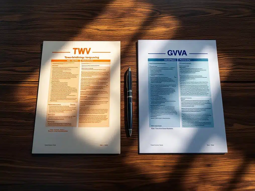 Twee Nederlandse werkvergunningen, TWV en GVVA, naast elkaar op houten bureau met vulpen